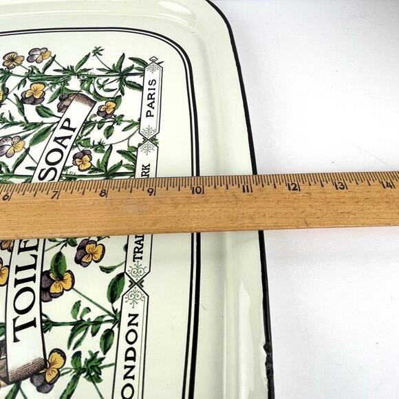 Vintage Pansy Toilet Soap Porcelain Enamelware Serving Tray - Picture 6 of 6